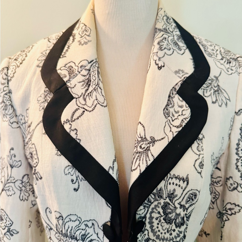 [Zelda] Vintage Black & White Floral Lined Blazer Sz 6 Tailored Statement Jacket - Picture 6 of 12
